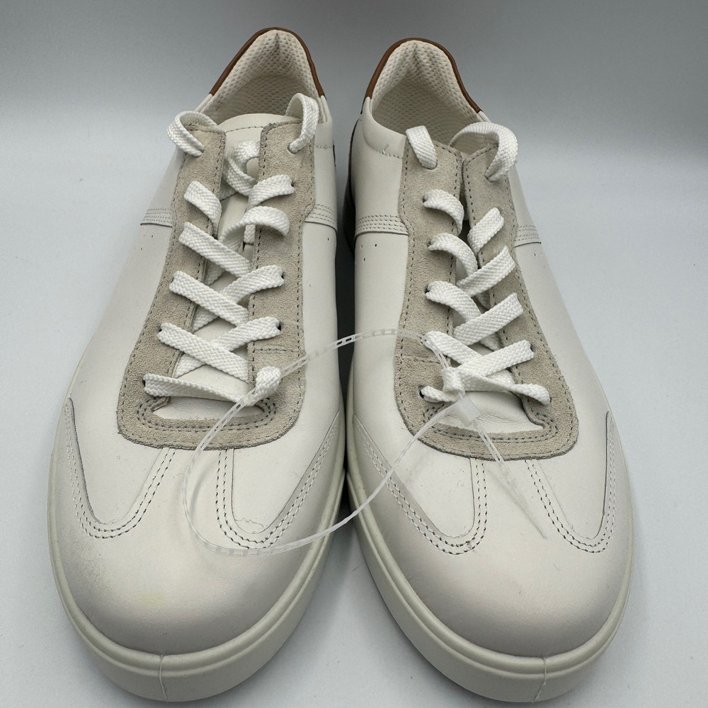 ECCO Mens White Leather Suede Low Top Sneakers Brown‎ Heel Accent 42 or 8 - 8.5